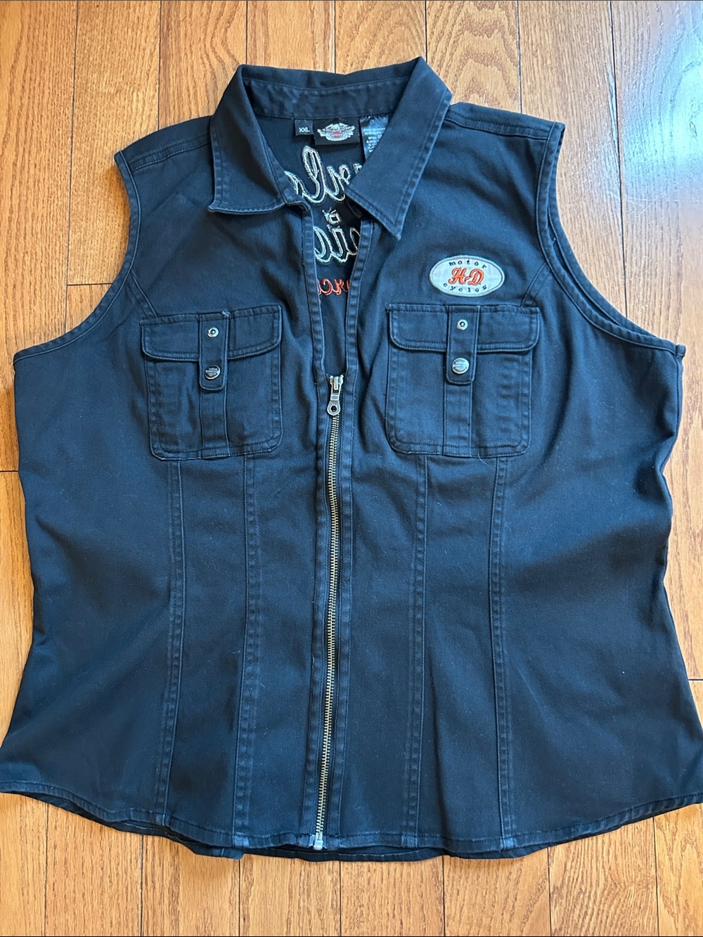 Harley-Davidson Black Sleeveless Zip-Front Utility Shirt Vest